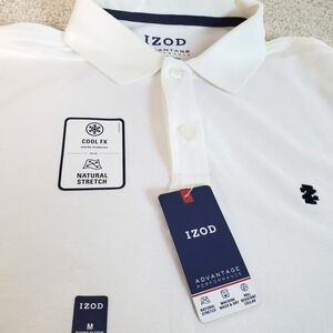 IZOD Men's White Polo Shirt SZ Medium M Short Sleeve NWTG Advantage Performance